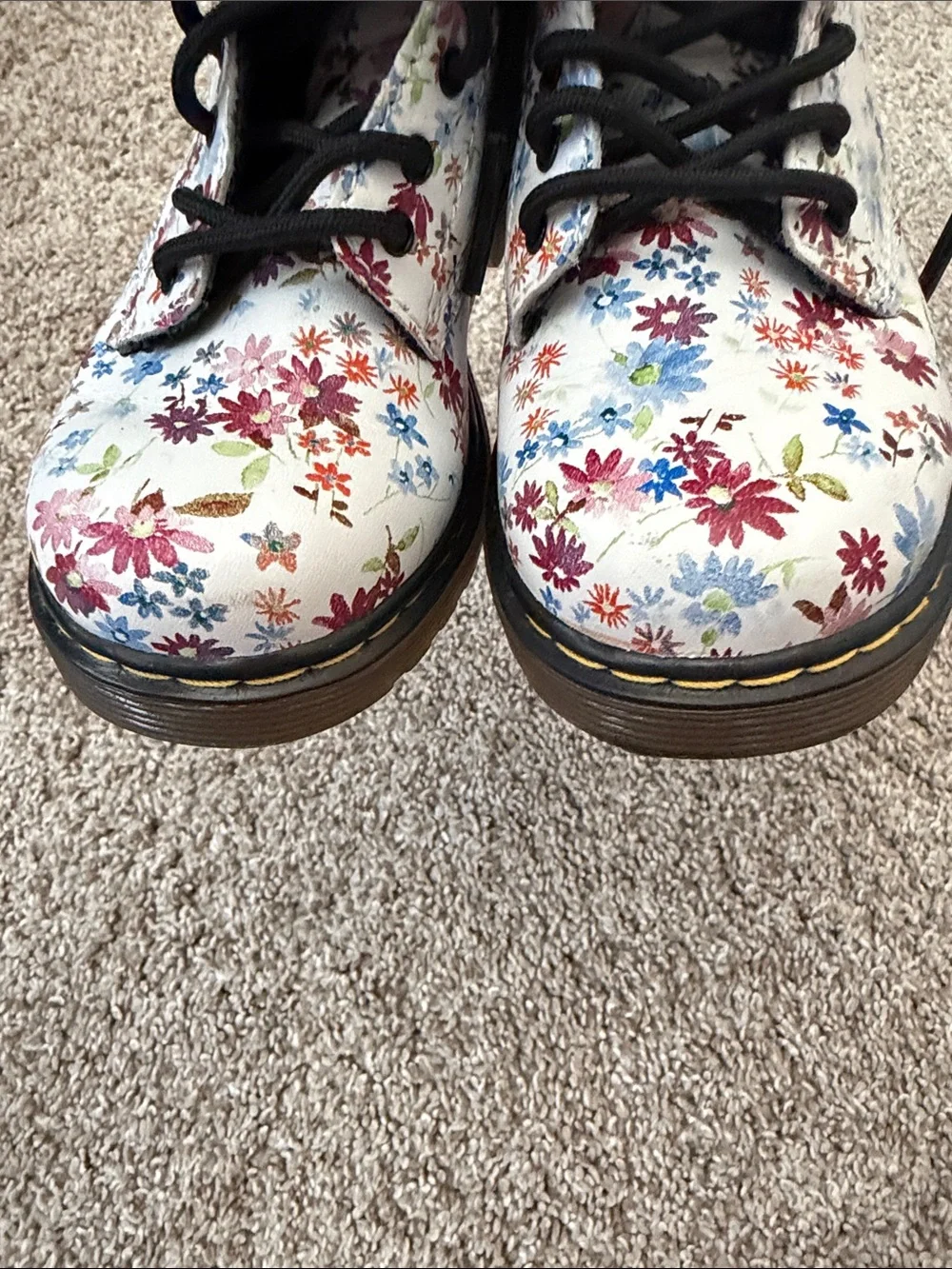 Dr. Martens White Floral Lace-Up Kids Boots